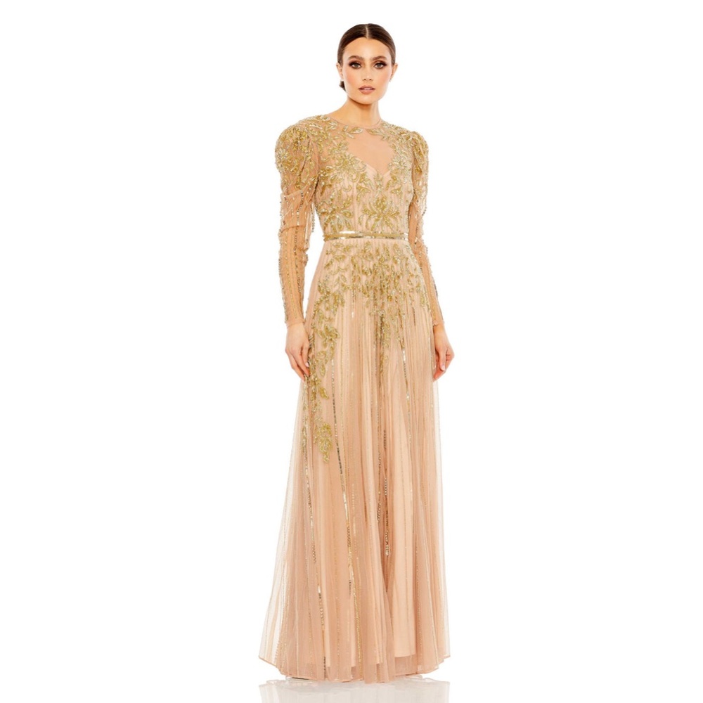 Mac Duggal Beaded Illusion Puff Sleeve Gown 93638